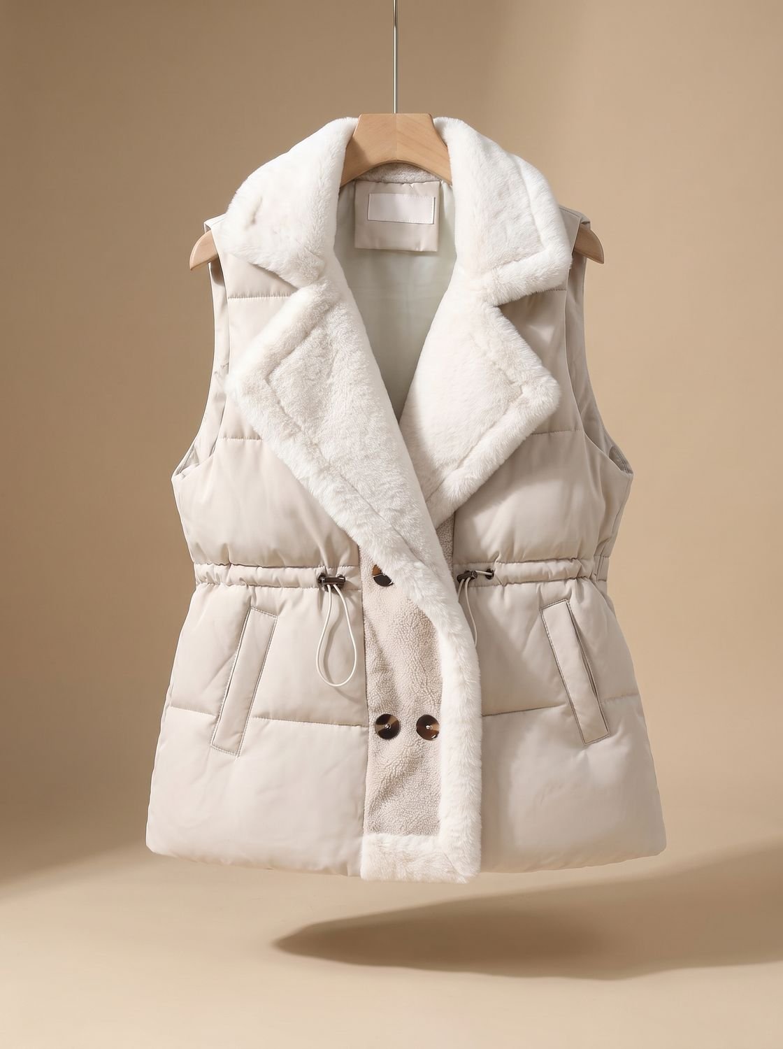 Hannah | Gilet matelassé pour femmes avec col en fausse fourrure et cordon de serrage