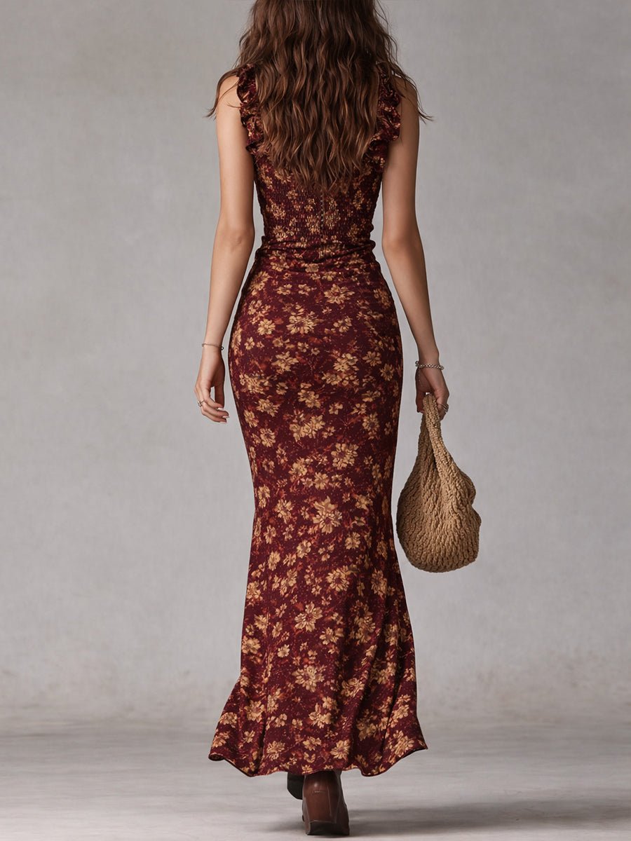 Sophie | Robe maxi bohème à fleurs pour femmes avec bretelles et fente