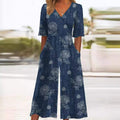 Annika | Combinaison Femme Boho à Imprimé Floral Décolleté en V Manches Courtes
