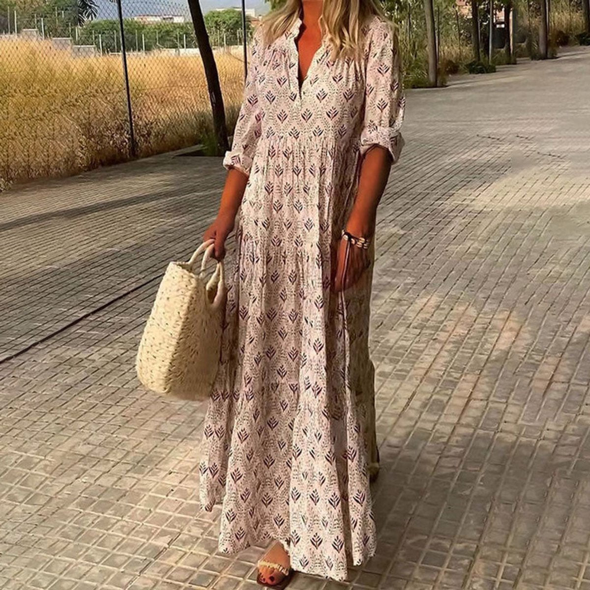 Greta | Robe Maxi Cocktail Boho Femme Décolleté en V Robe d'Été Florale