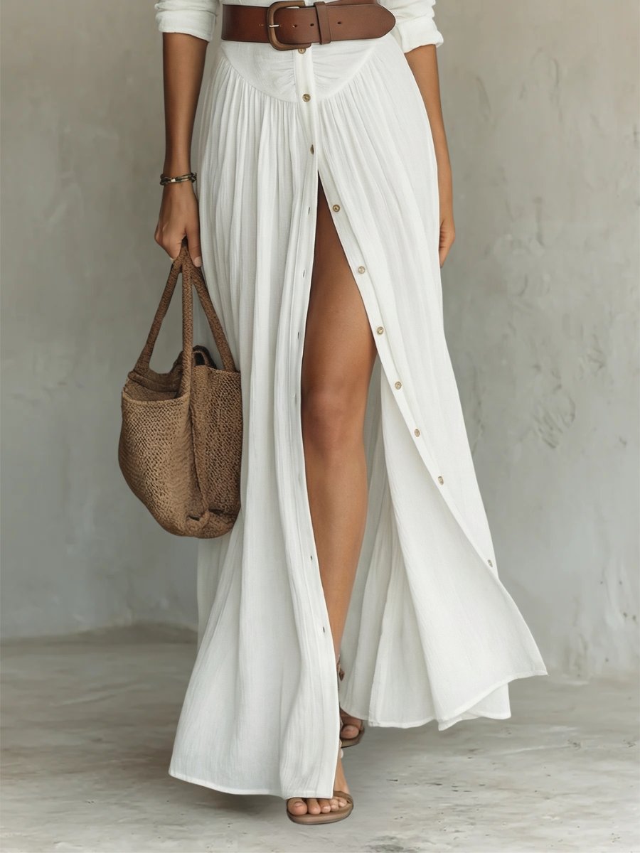 Marie | Robe maxi chemise boho pour femmes avec boutons et ceinture