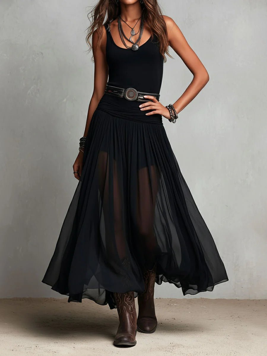 Leonie | Robe Maxi Boho Femme avec Décolleté en V et Jupe en Tulle