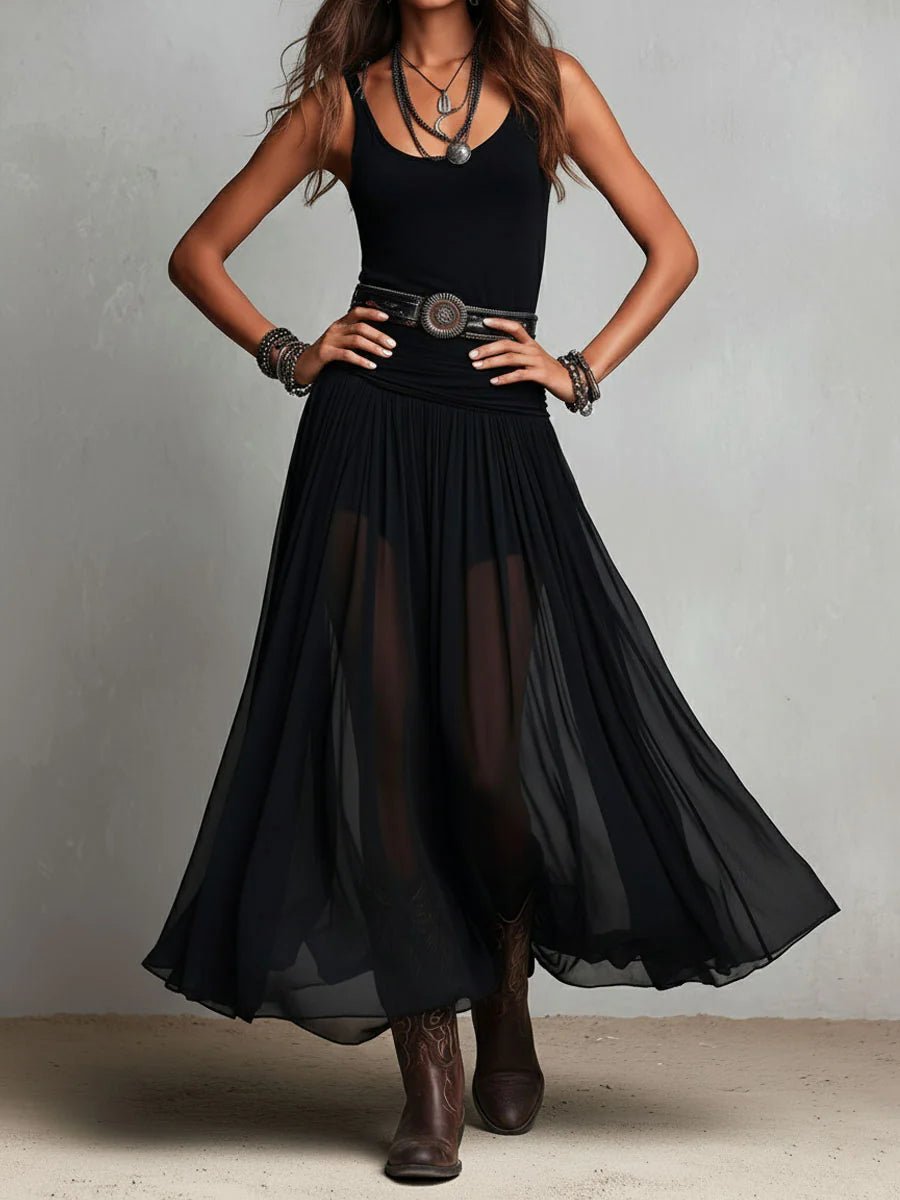 Leonie | Robe Maxi Boho Femme avec Décolleté en V et Jupe en Tulle