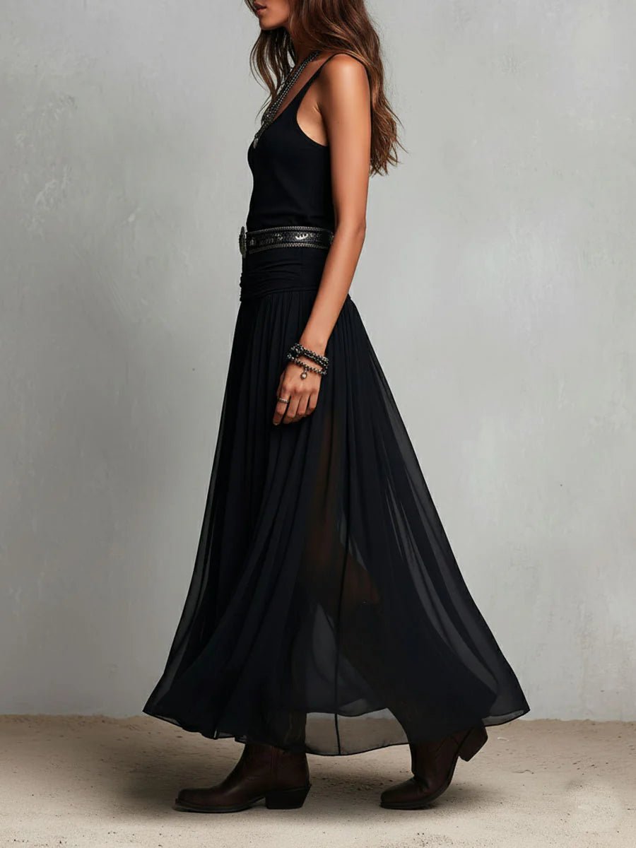 Leonie | Robe Maxi Boho Femme avec Décolleté en V et Jupe en Tulle