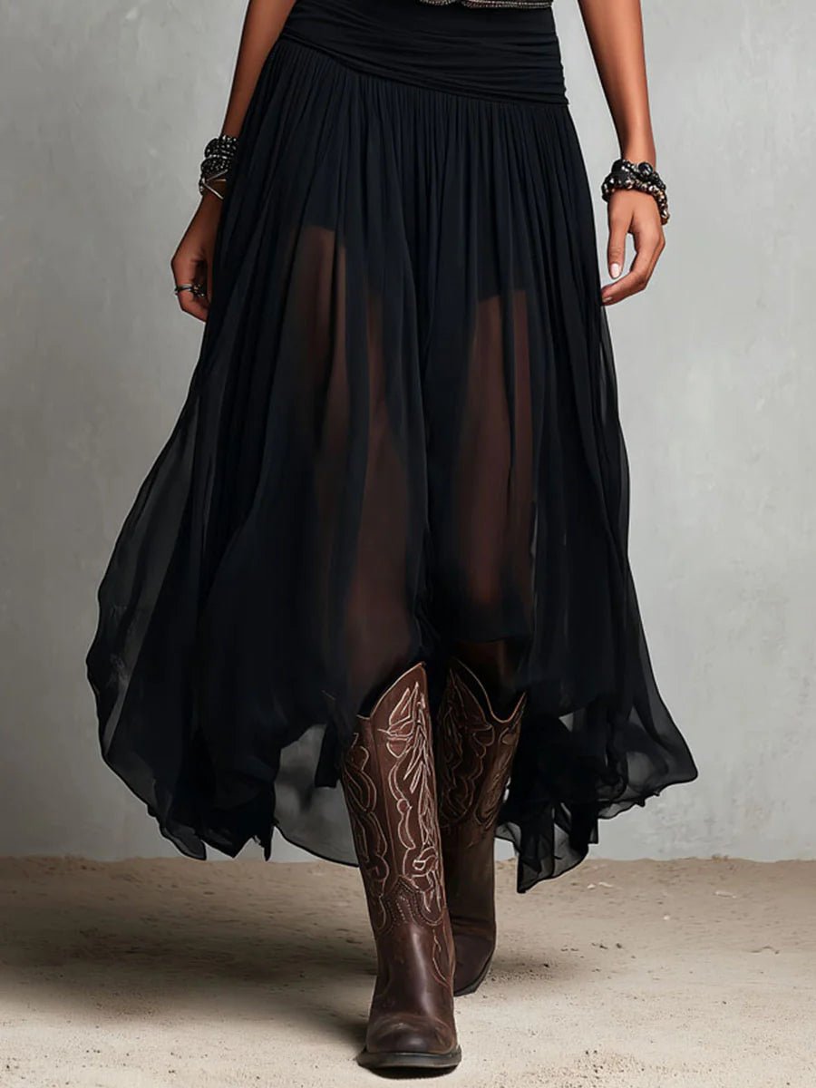 Leonie | Robe Maxi Boho Femme avec Décolleté en V et Jupe en Tulle