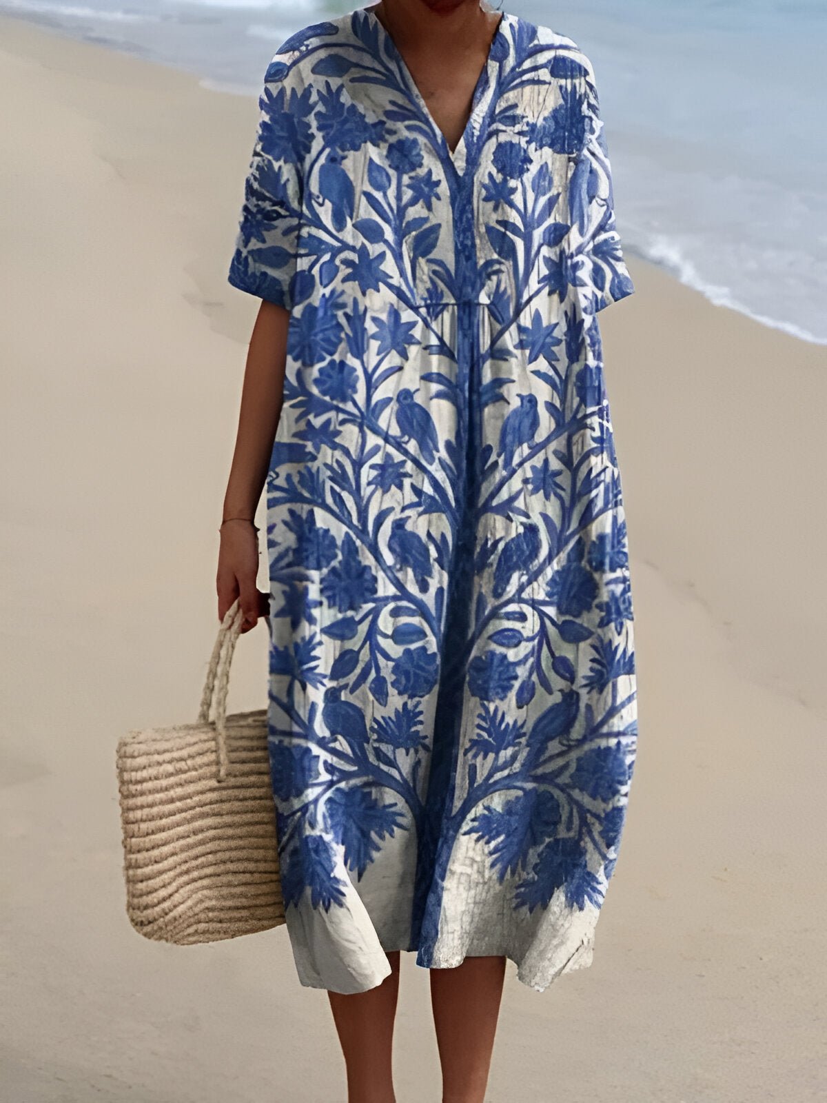 Leonie | Robe d'été midi Boho à décolleté en V pour femmes avec manches courtes