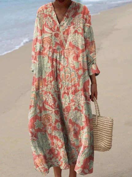 Leonie | Robe d'été midi Boho à décolleté en V pour femmes avec manches courtes