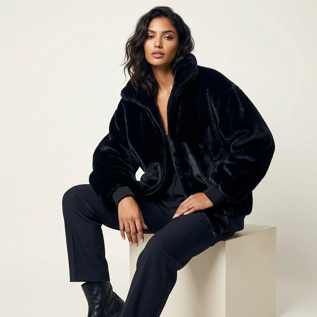 Veste bomber pour femmes en fausse fourrure
