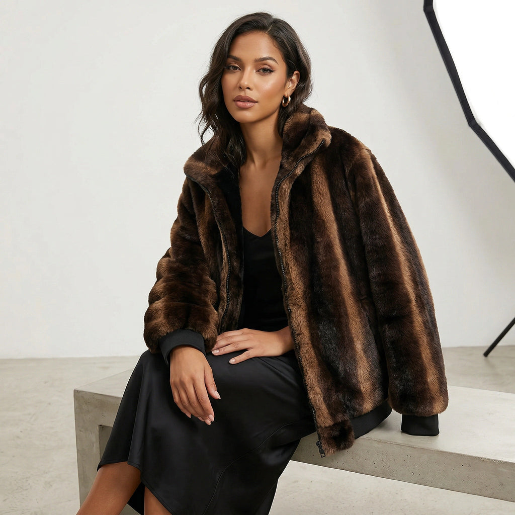 Veste bomber pour femmes en fausse fourrure