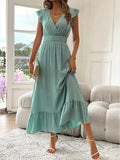 Leonie | Robe de cocktail pour femmes, décolleté en V, taille cintrée, maxi robe