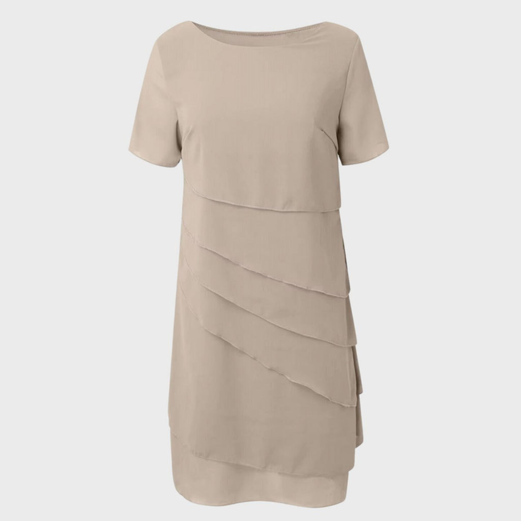 Emilia | Robe de cocktail femme en chiffon superposée à manches courtes