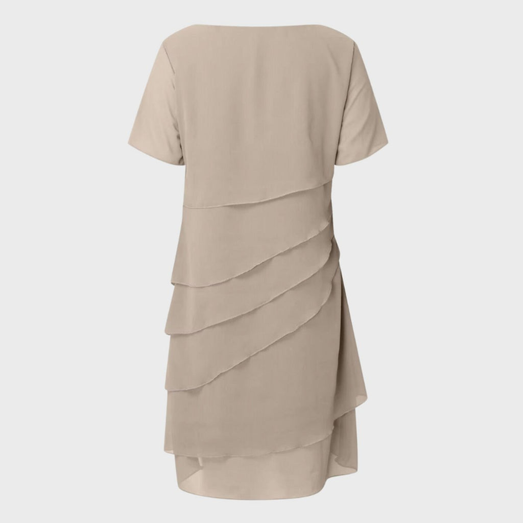 Emilia | Robe de cocktail femme en chiffon superposée à manches courtes