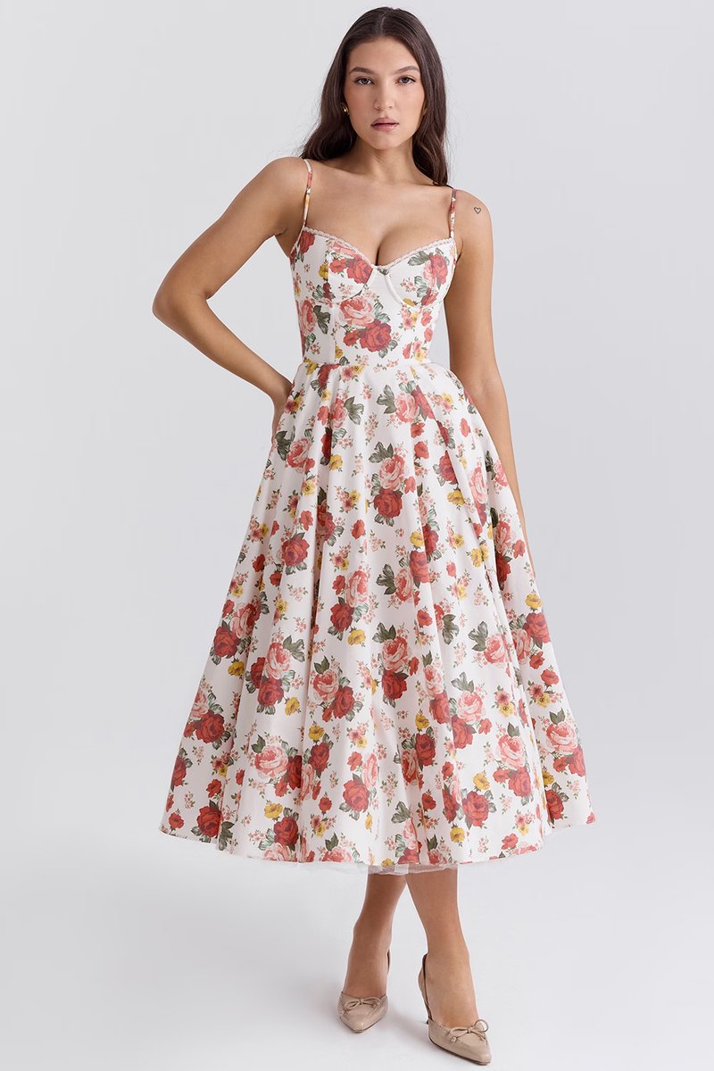 Annika | Robe de cocktail midi à jupe évasée avec bonnets