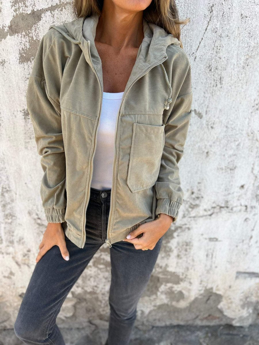 Mia | Veste à capuche en velours côtelé pour femmes avec fermeture éclair Veste décontractée oversize