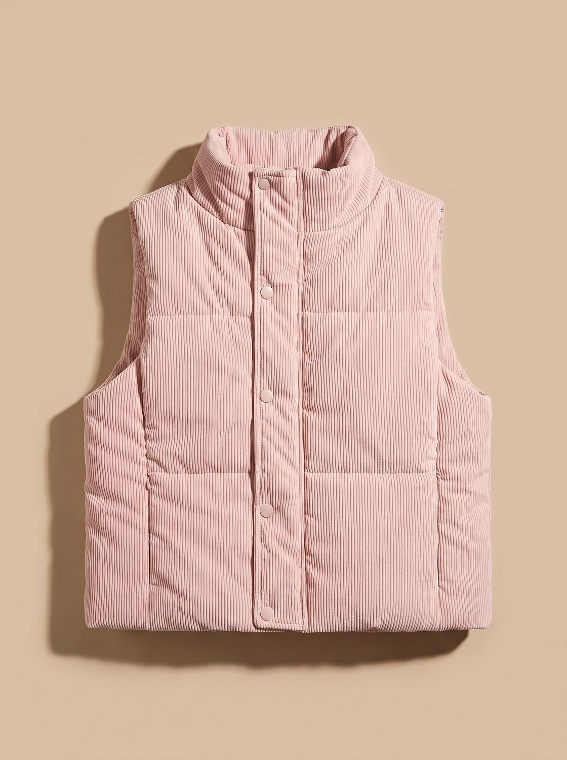 Marie | Gilet matelassé en velours côtelé pour femmes, bodywarmer court avec col montant à boutons-pression