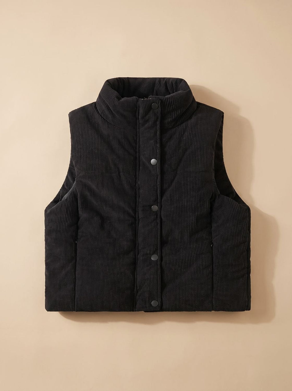 Marie | Gilet matelassé en velours côtelé pour femmes, bodywarmer court avec col montant à boutons-pression