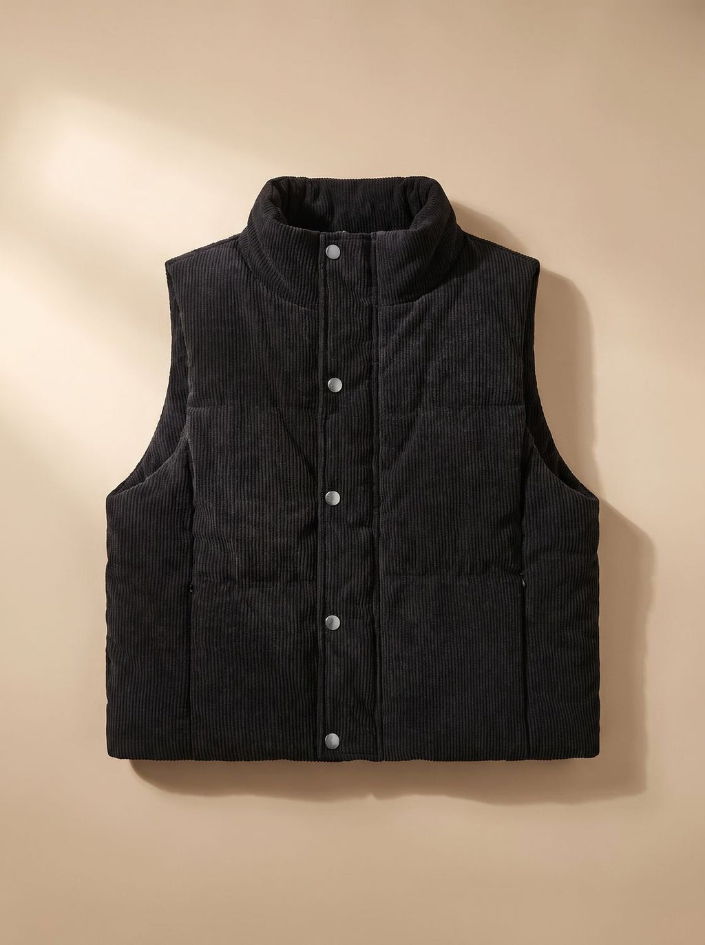 Marie | Gilet matelassé en velours côtelé pour femmes, bodywarmer court avec col montant à boutons-pression