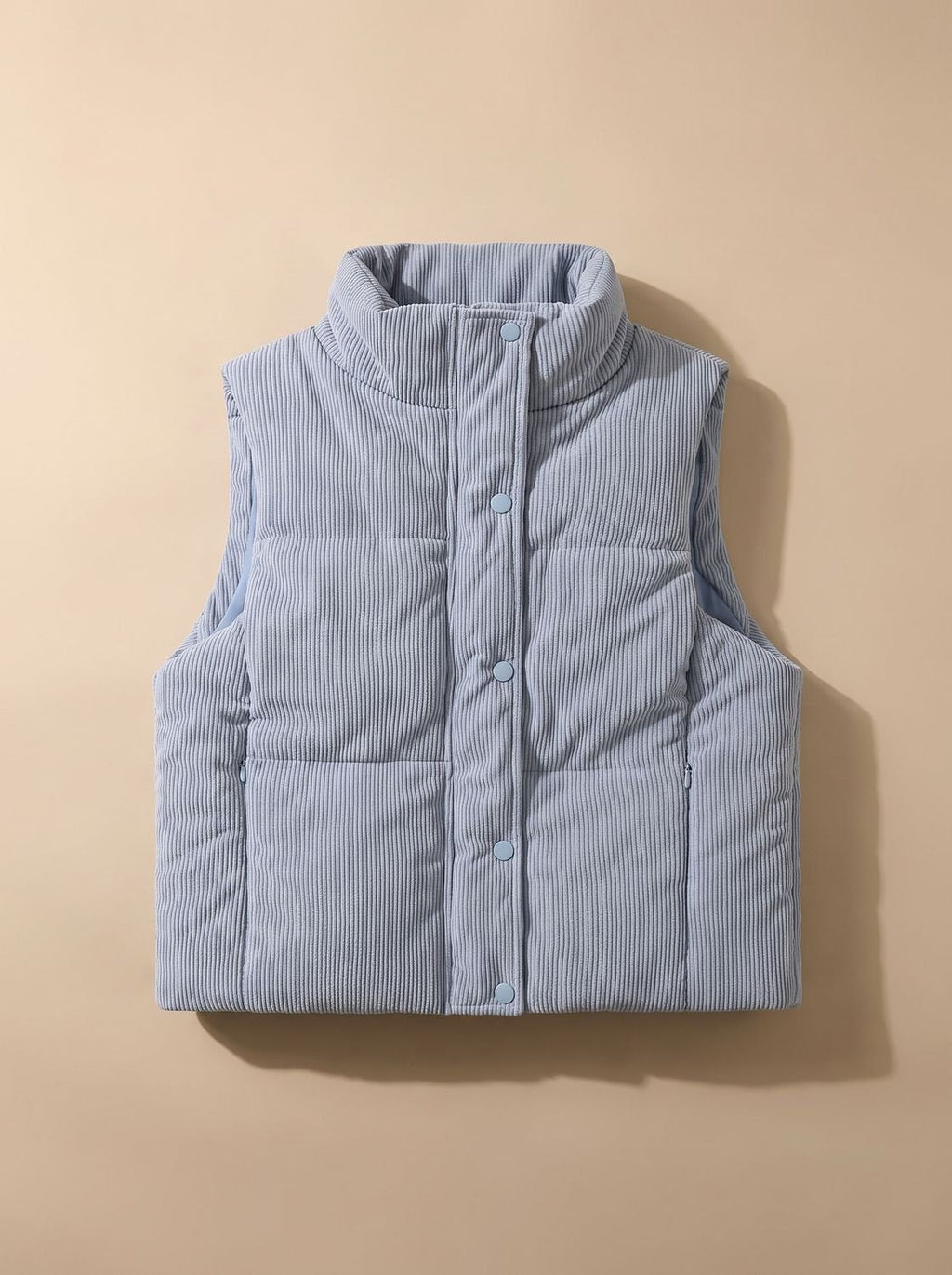 Marie | Gilet matelassé en velours côtelé pour femmes, bodywarmer court avec col montant à boutons-pression