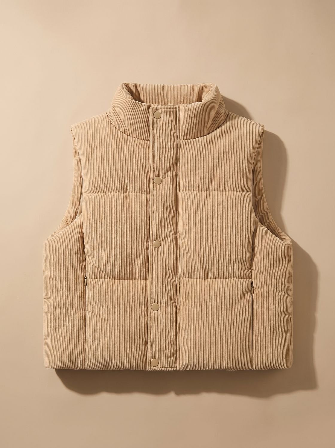 Marie | Gilet matelassé en velours côtelé pour femmes, bodywarmer court avec col montant à boutons-pression