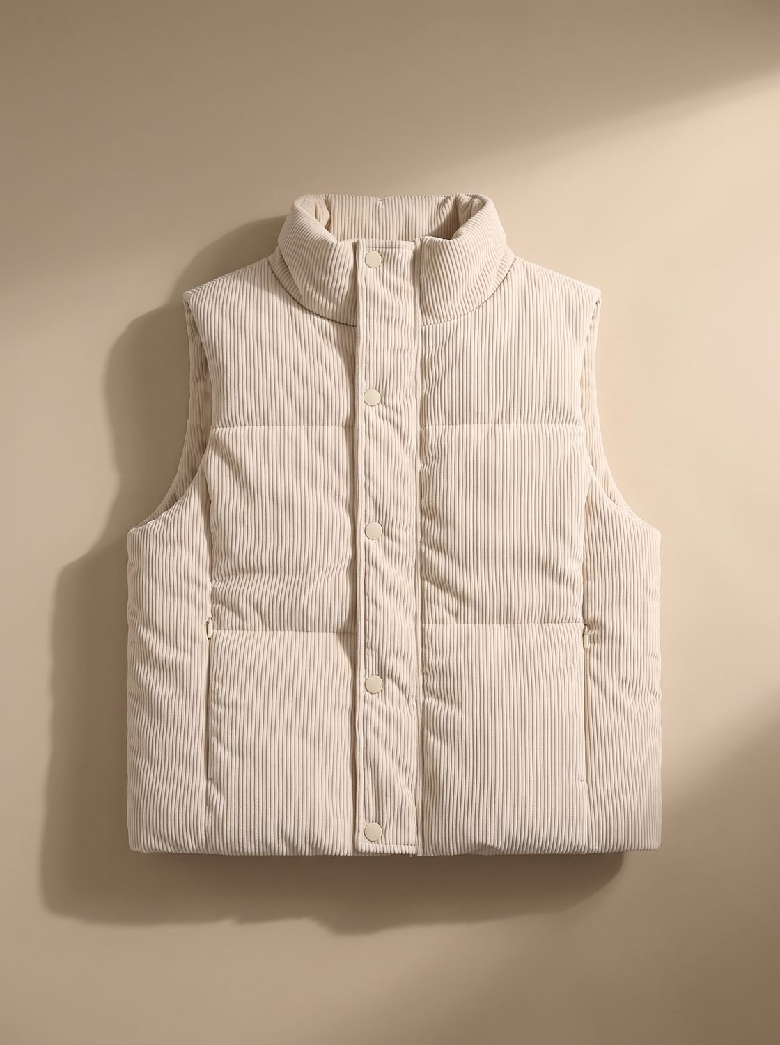 Marie | Gilet matelassé en velours côtelé pour femmes, bodywarmer court avec col montant à boutons-pression