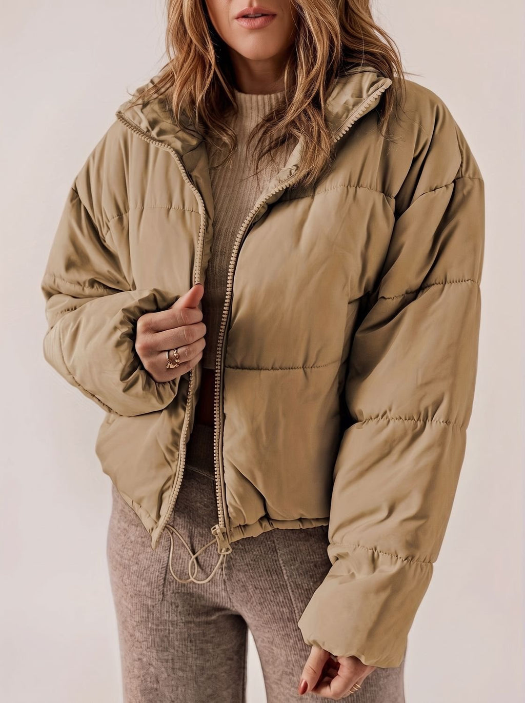 Annika | Veste d'hiver cropped oversized pour femmes avec fermeture éclair