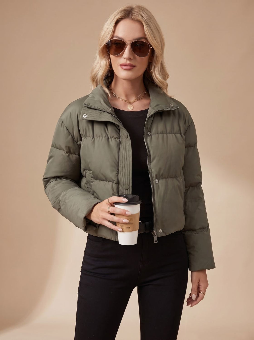 Mia | Veste matelassée femme courte avec fermeture éclair et col montant