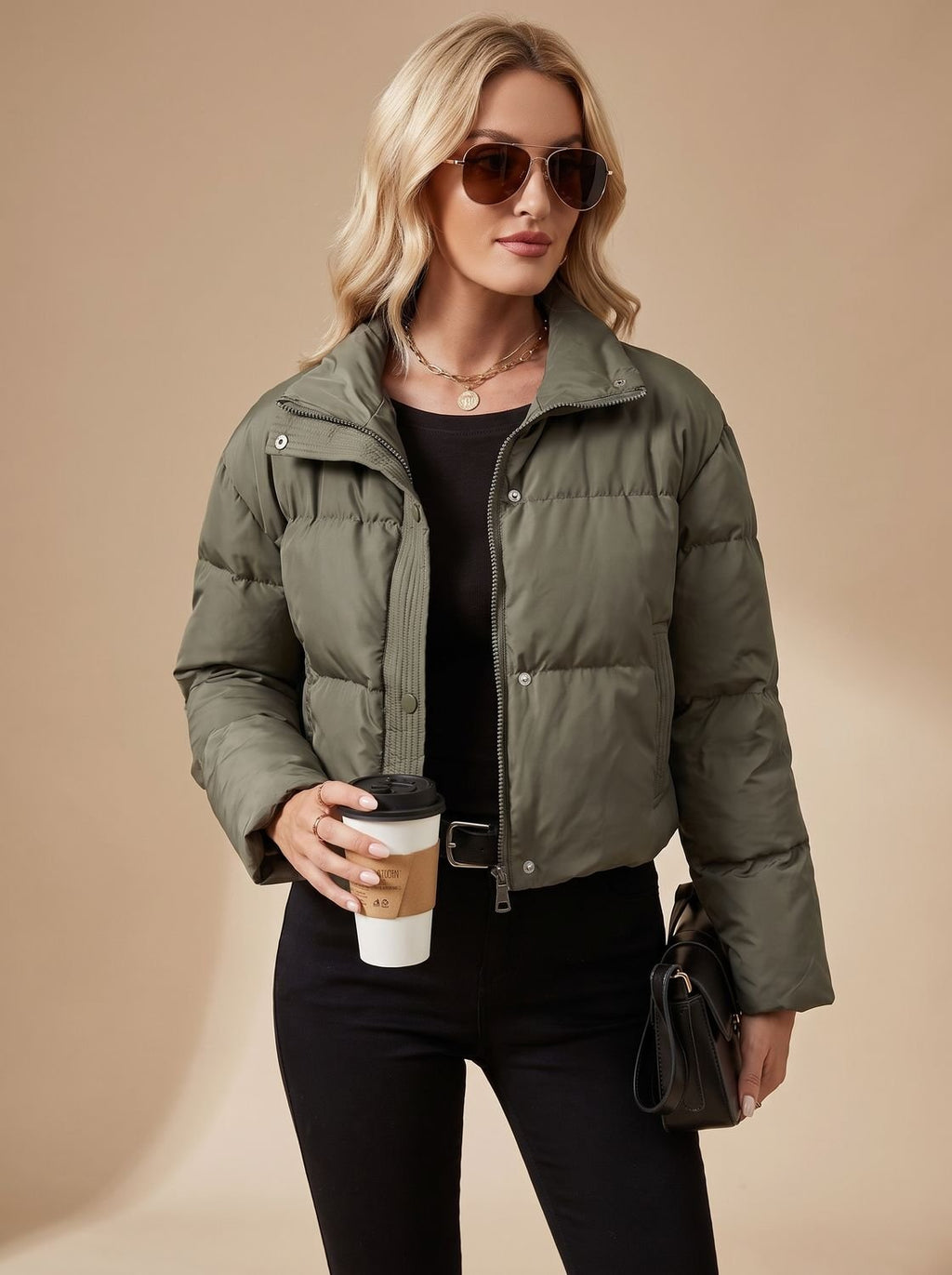 Mia | Veste matelassée femme courte avec fermeture éclair et col montant