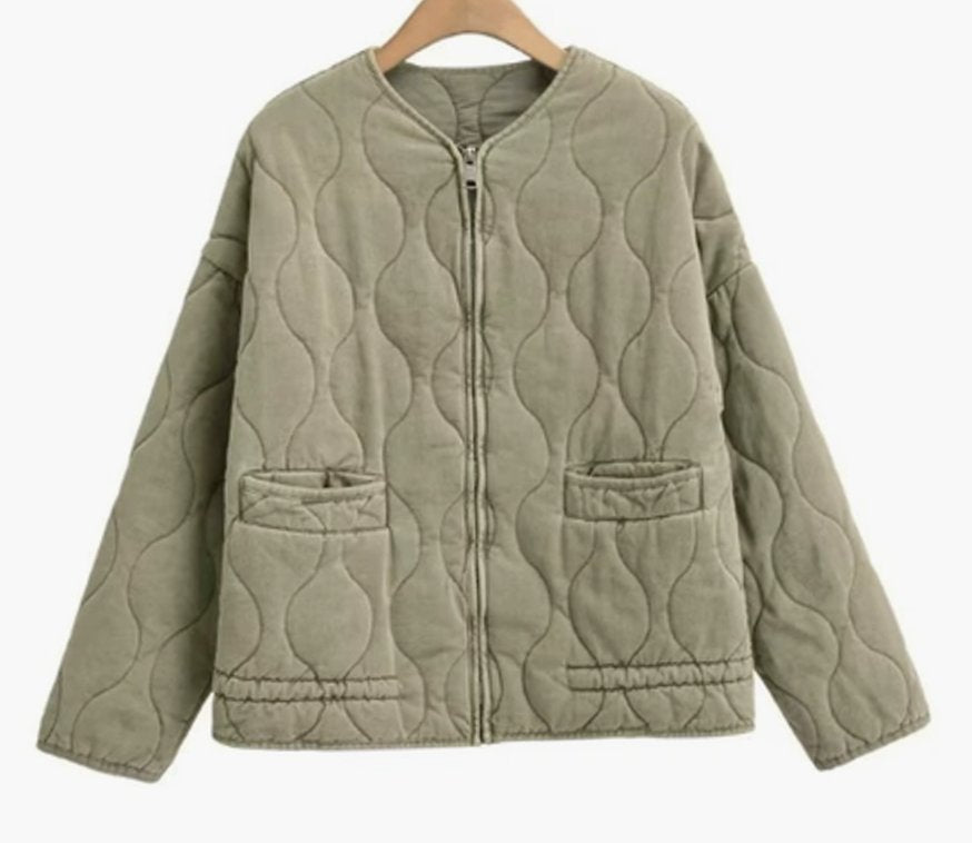 Lena | Veste matelassée cropped pour femmes avec col montant, fermeture éclair et poches