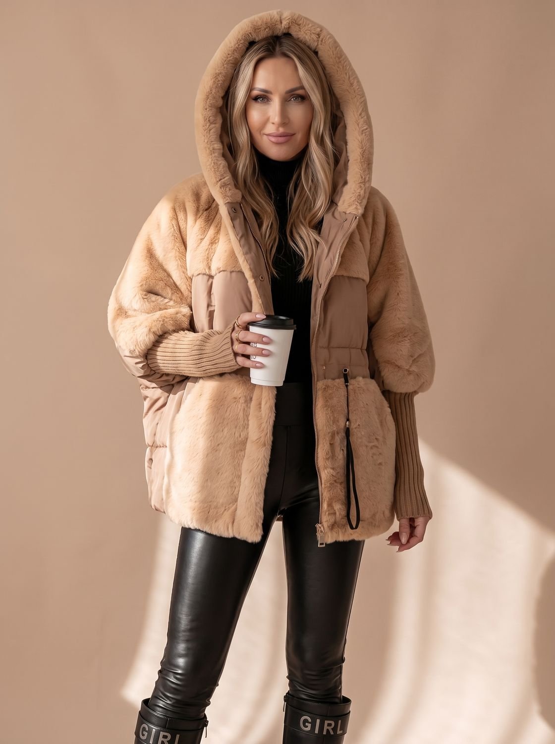 Marlene | Veste d'hiver pour femmes en duvet avec capuche en fausse fourrure