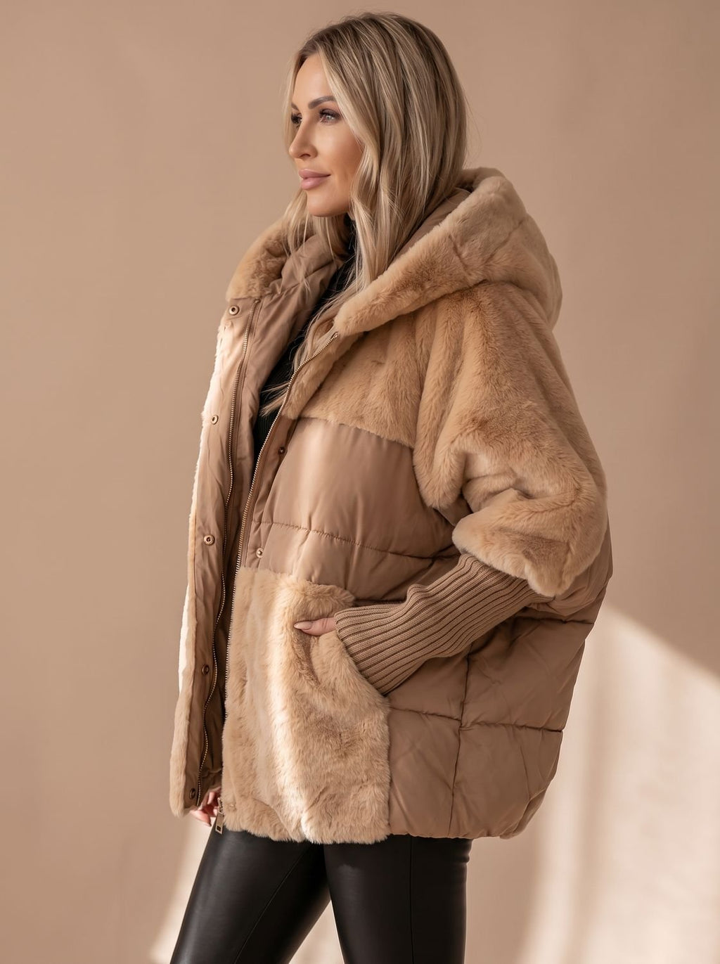 Marlene | Veste d'hiver pour femmes en duvet avec capuche en fausse fourrure