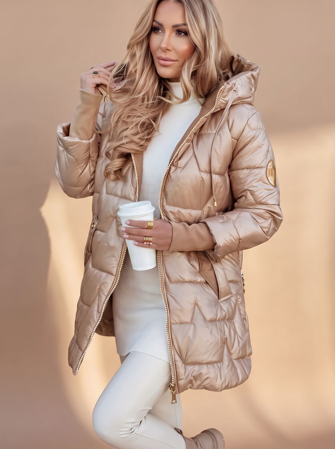 Annika | Veste en duvet pour femmes, mi-longue, matelassée, avec capuche et poches