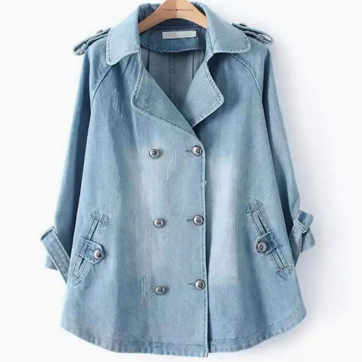 Sophie | Manteau en Denim pour Femmes, Cape Oversized, Double Boutonnage, Lavage Vintage
