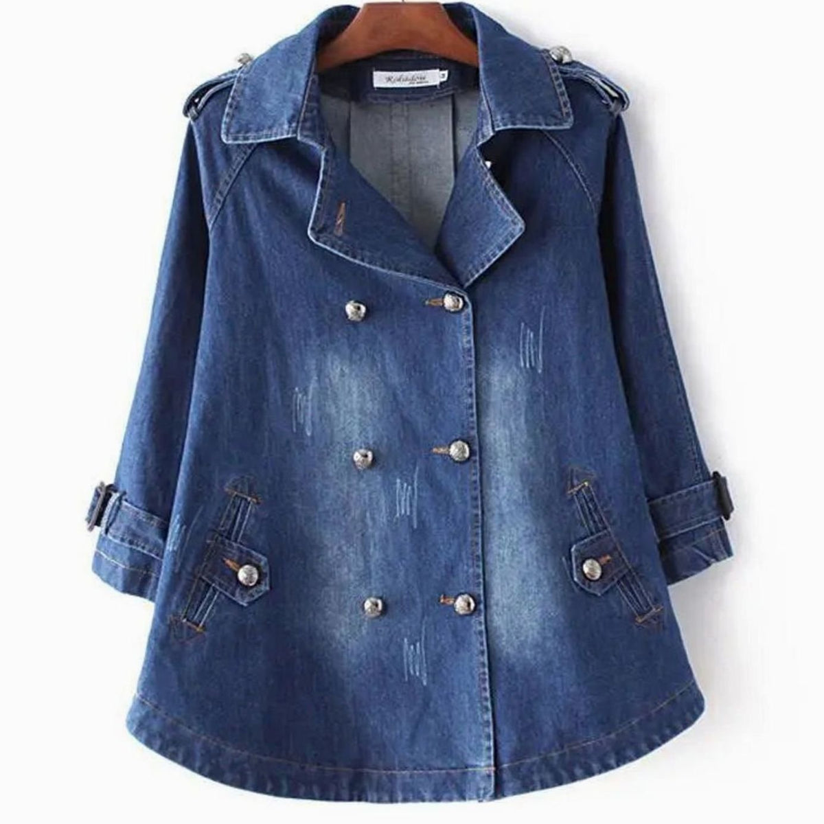 Sophie | Manteau en Denim pour Femmes, Cape Oversized, Double Boutonnage, Lavage Vintage