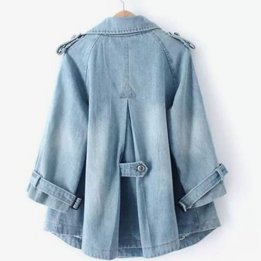 Sophie | Manteau en Denim pour Femmes, Cape Oversized, Double Boutonnage, Lavage Vintage