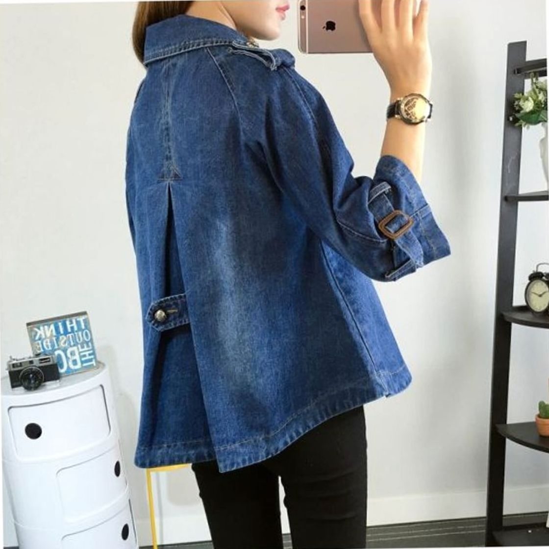 Sophie | Manteau en Denim pour Femmes, Cape Oversized, Double Boutonnage, Lavage Vintage