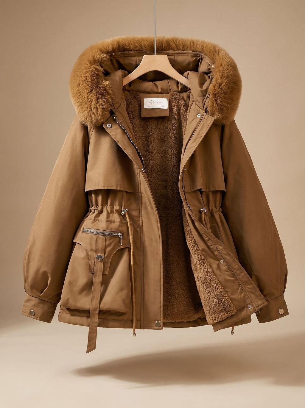 Leonie | Parka d'hiver élégante pour femmes avec capuche en fausse fourrure et cordon de taille