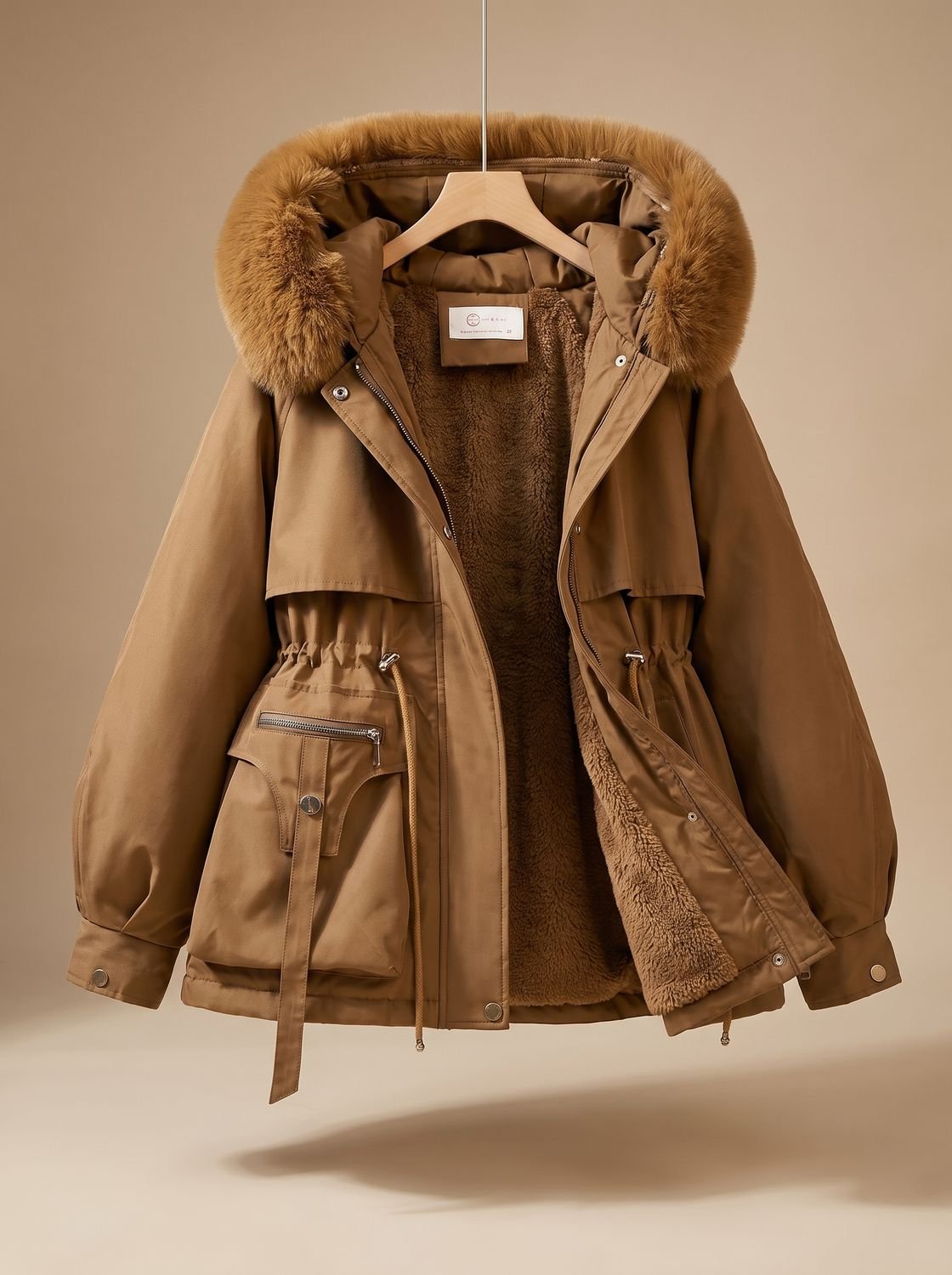 Leonie | Parka d'hiver élégante pour femmes avec capuche en fausse fourrure et cordon de taille
