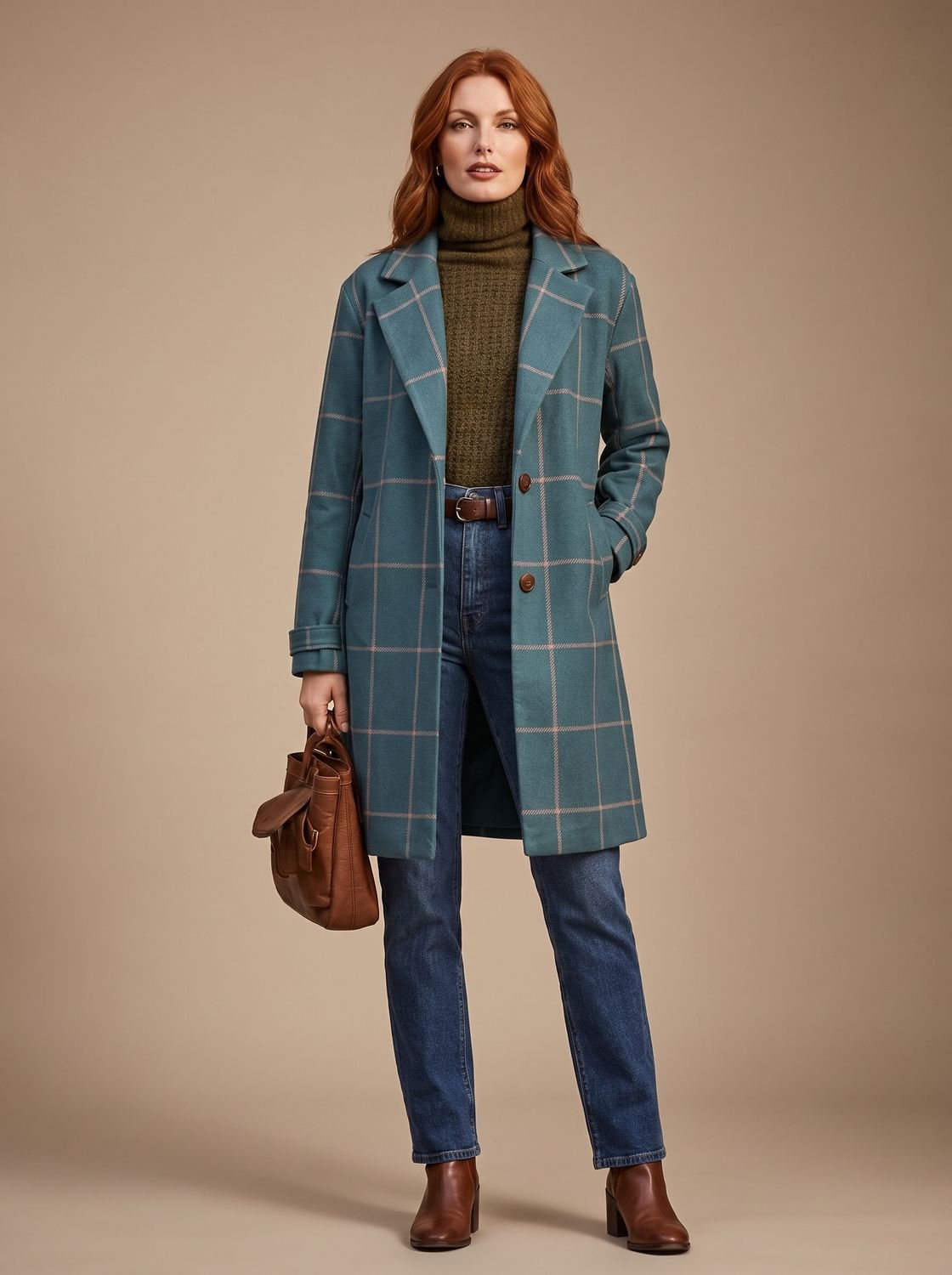 Elfriede | Manteau d'hiver élégant à carreaux pour femmes