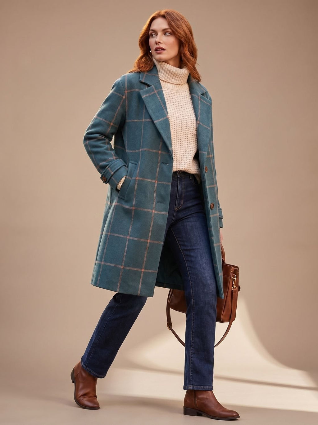 Elfriede | Manteau d'hiver élégant à carreaux pour femmes