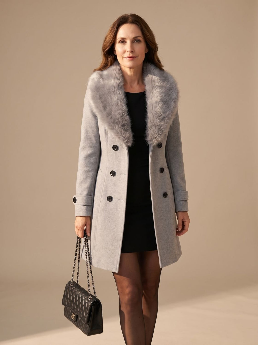 Hannah | Manteau élégant en fausse fourrure pour femmes, double boutonnage, coupe slim