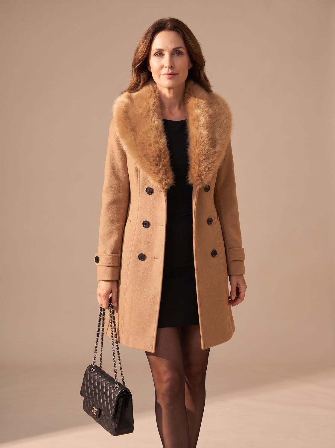 Hannah | Manteau élégant en fausse fourrure pour femmes, double boutonnage, coupe slim