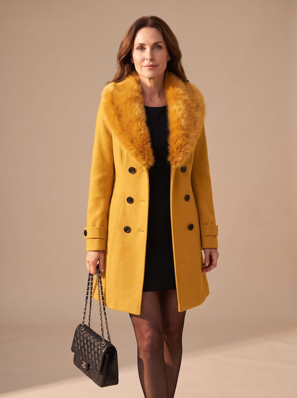Hannah | Manteau élégant en fausse fourrure pour femmes, double boutonnage, coupe slim