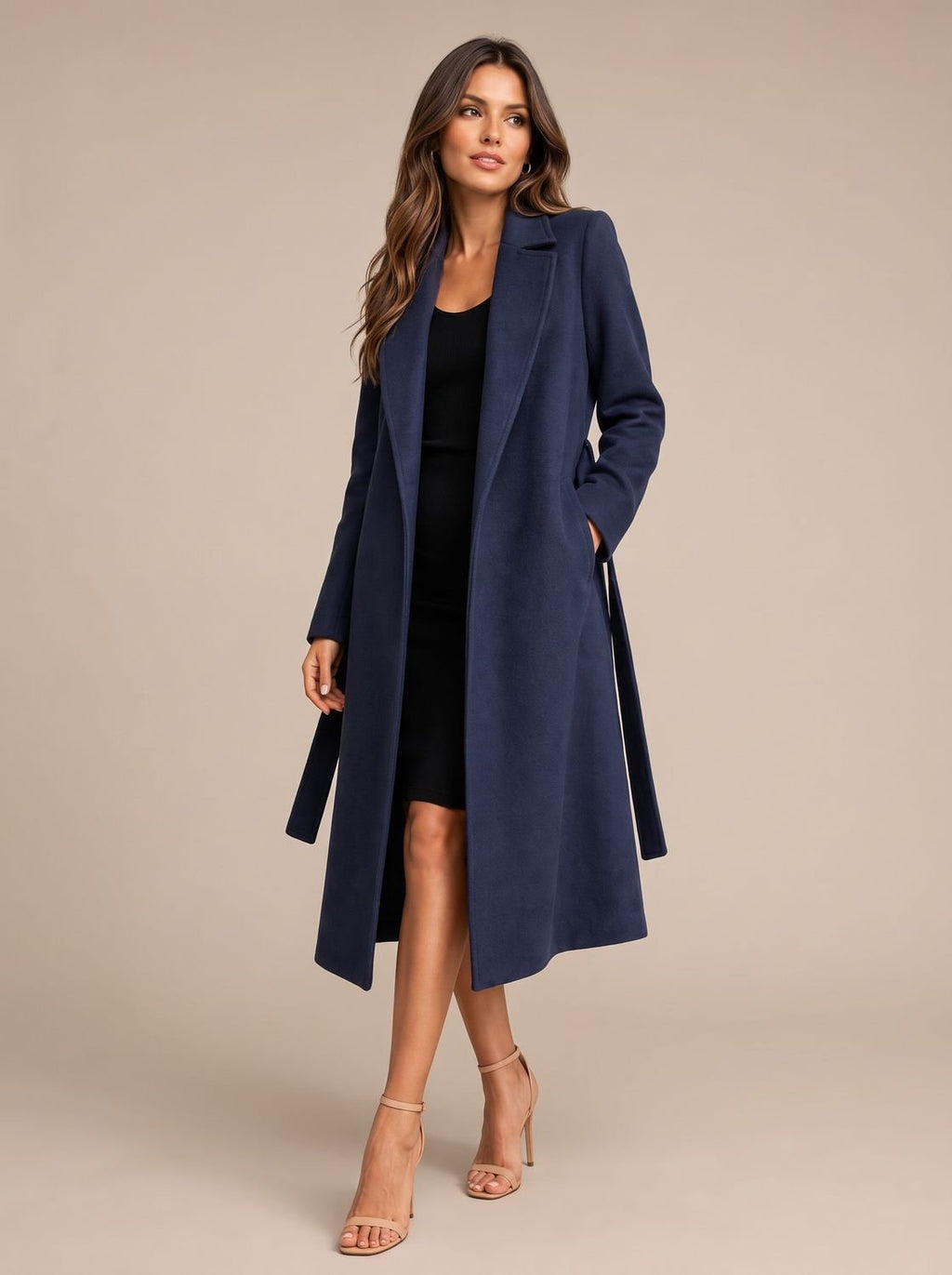 Charlotte | Manteau long en laine élégant pour femmes avec ceinture à nouer et col à revers