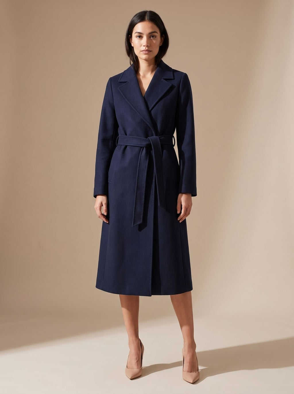 Charlotte | Manteau long en laine élégant pour femmes avec ceinture à nouer et col à revers