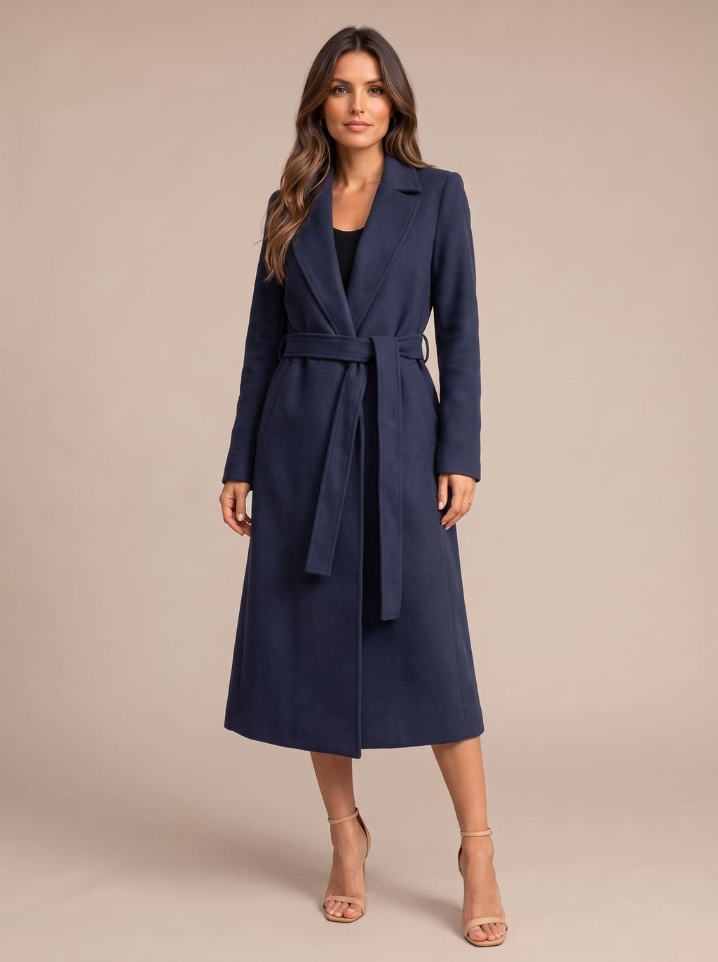 Charlotte | Manteau long en laine élégant pour femmes avec ceinture à nouer et col à revers