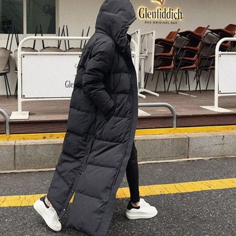Lena | Manteau matelassé extra long pour femmes avec capuche, isolation thermique coupe-vent