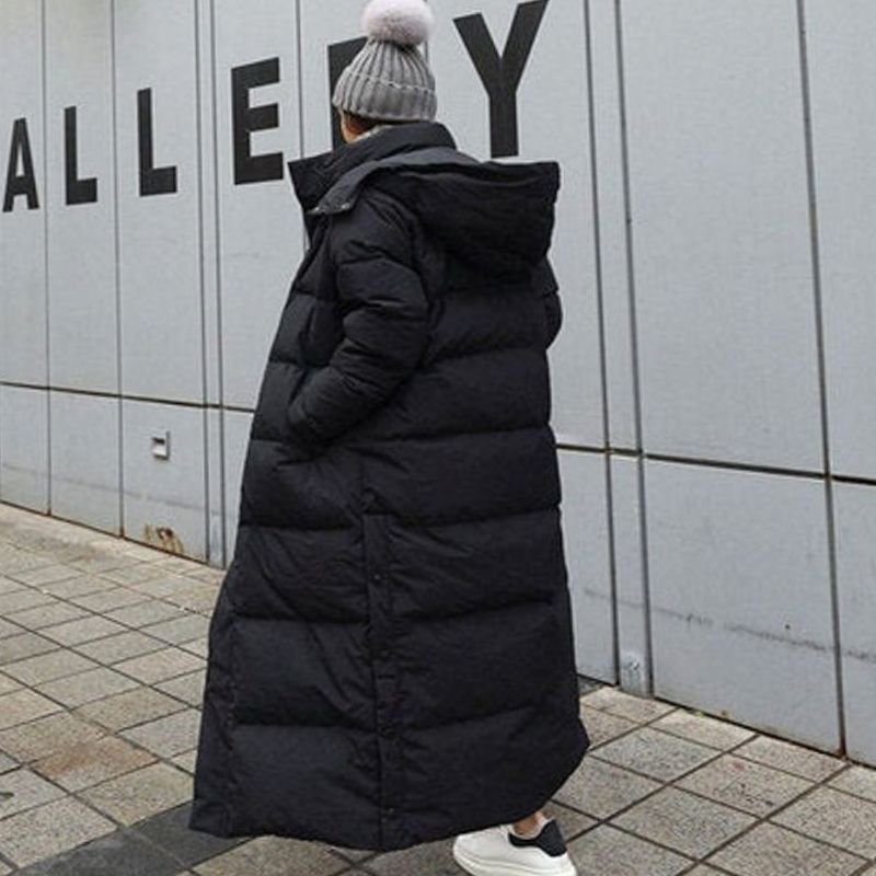 Lena | Manteau matelassé extra long pour femmes avec capuche, isolation thermique coupe-vent