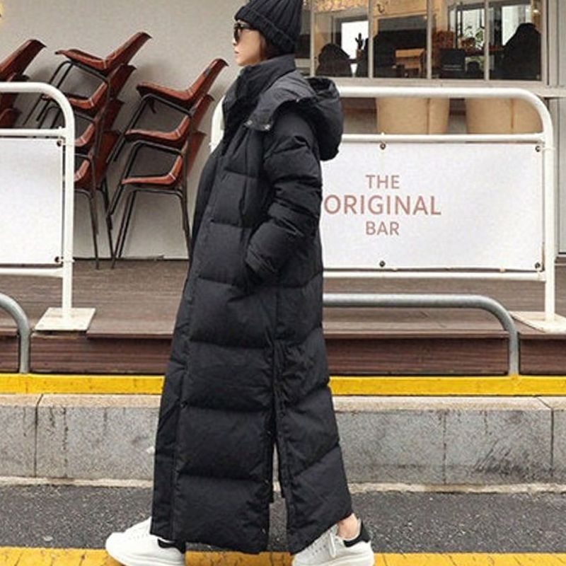 Lena | Manteau matelassé extra long pour femmes avec capuche, isolation thermique coupe-vent