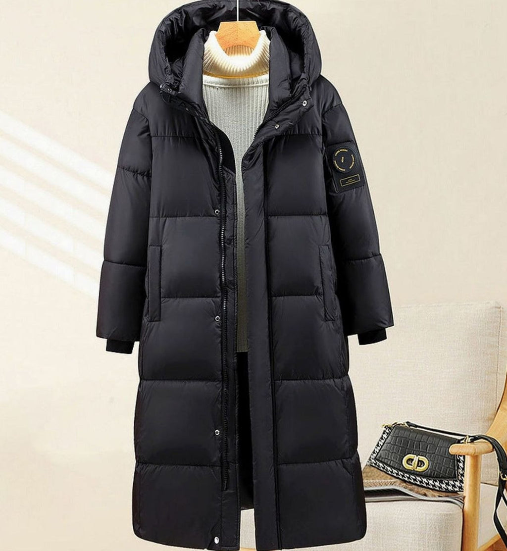 Marie | Parka d'hiver matelassé extra long pour femmes avec capuche et poignets côtelés