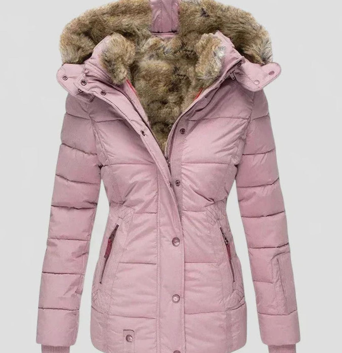 Marlene | Veste d'hiver pour femmes avec capuche en fausse fourrure et taille cintrée